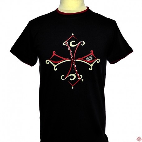T-shirt croix occitane tribal noir - occitanie