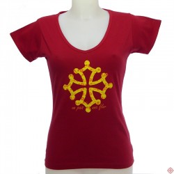 T-shirt femme croix occitane nadau Un país una flor occitanie