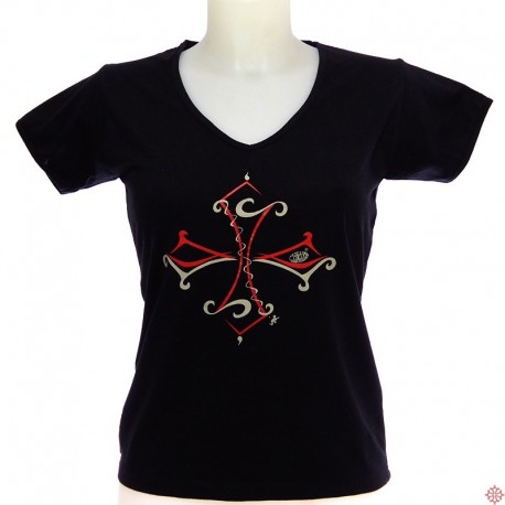 T-shirt femme croix occitane Tribal occitanie