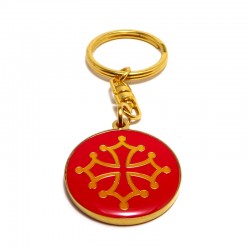 Porte-clefs métal rond croix occitane