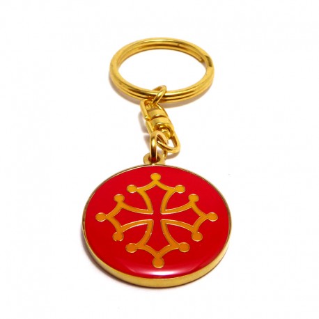 Porte-clefs métal rond croix occitane