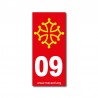 Autocollant 09 ariège rouge pour plaque d'immatriculation croix occitane - occitanie