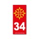 Autocollant 34 rouge pour plaque d'immatriculation