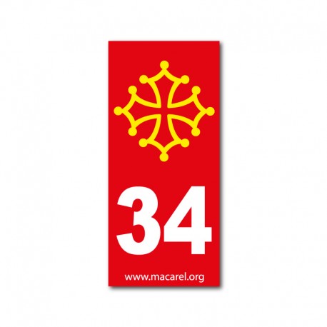 Autocollant 34 rouge pour plaque d'immatriculation