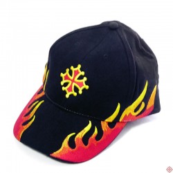 Casquette américaine croix occitane brodée flammes occitanie