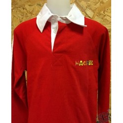 Polo rugby enfant rouge Mèfi en occitan macarel