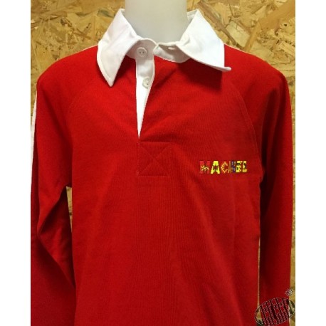 Polo rugby enfant rouge Mèfi en occitan macarel