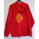 Sweat rouge capuche et zip croix occitane