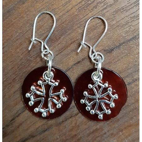 boucles d'oreilles nacre et croix occitane