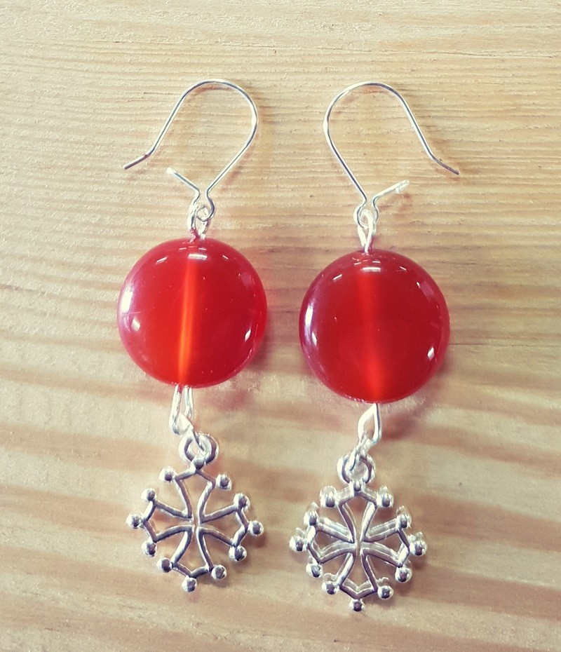 Boucles d'oreilles croix occitane et pierre