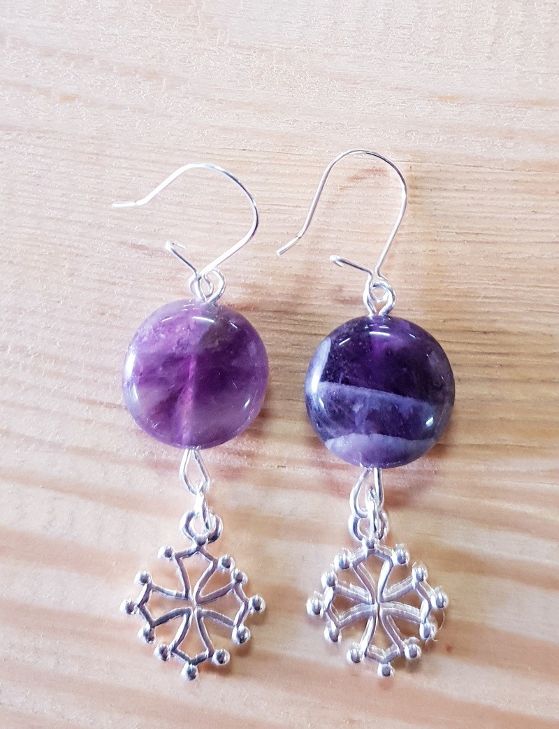 Boucles d'oreilles croix occitane et pierre