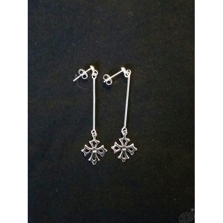 Boucles d'oreilles argent croix occitane sur tige