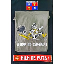 ensemble pour gascon tshirt A hum de calhau + auto-collants Gascogne et Hilh de puta