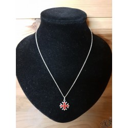 chaîne et pendentif 1,5cm argenté et rouge