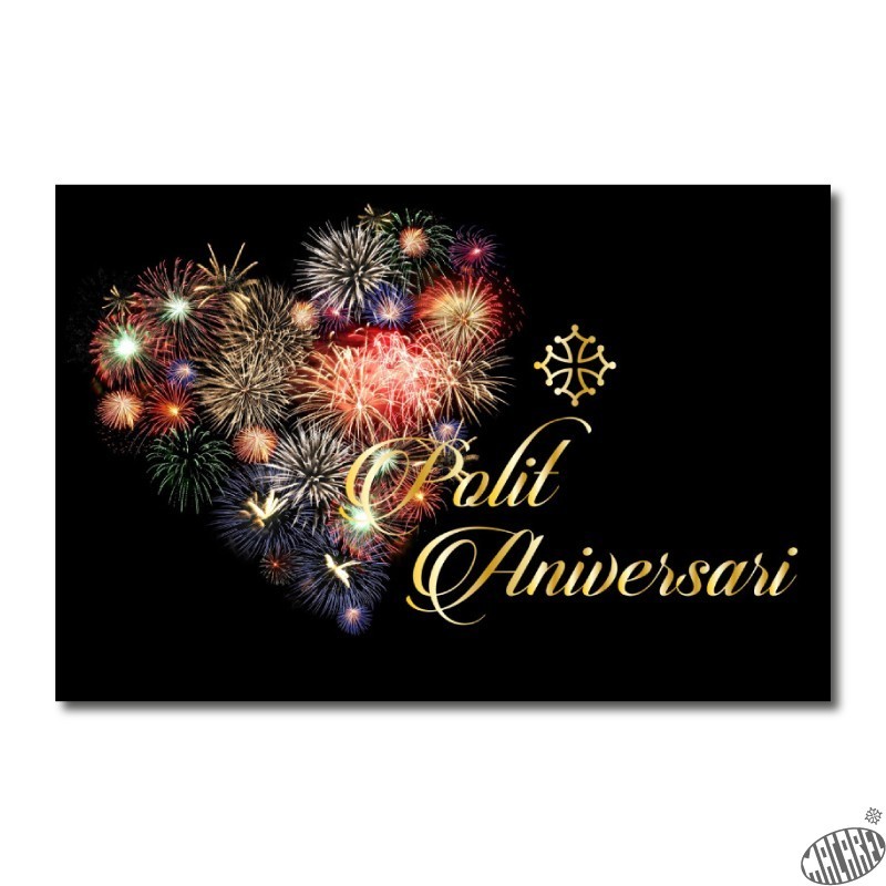 carte anniversaire en occitan avec feu d'artifice