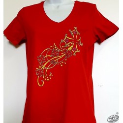 T-shirt Femme Etoile filante croix occitane coloris rouge, col V