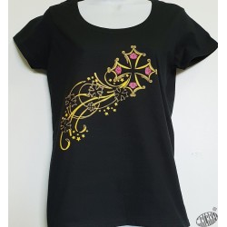 T-shirt Femme Etoile filante croix occitane Col V coloris noir