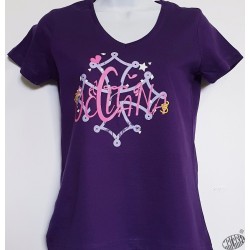 T-shirt Femme Occitana avec croix occitane stylisée col V coloris violet
