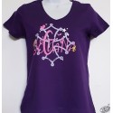 T-shirt Femme Occitana avec croix occitane stylisée col V coloris violet