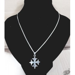 Chaîne 50cm et pendentif croix occitane pleine  2,5cm argent