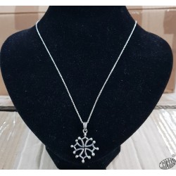 Chaîne 50cm mailles fines et pendentif croix occitane évidée  2,5cm argent