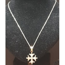 Chaîne 50cm mailles fines et pendentif croix occitane pleine  2,5cm argent