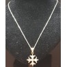 Chaîne 50cm mailles fines et pendentif croix occitane pleine  2,5cm argent