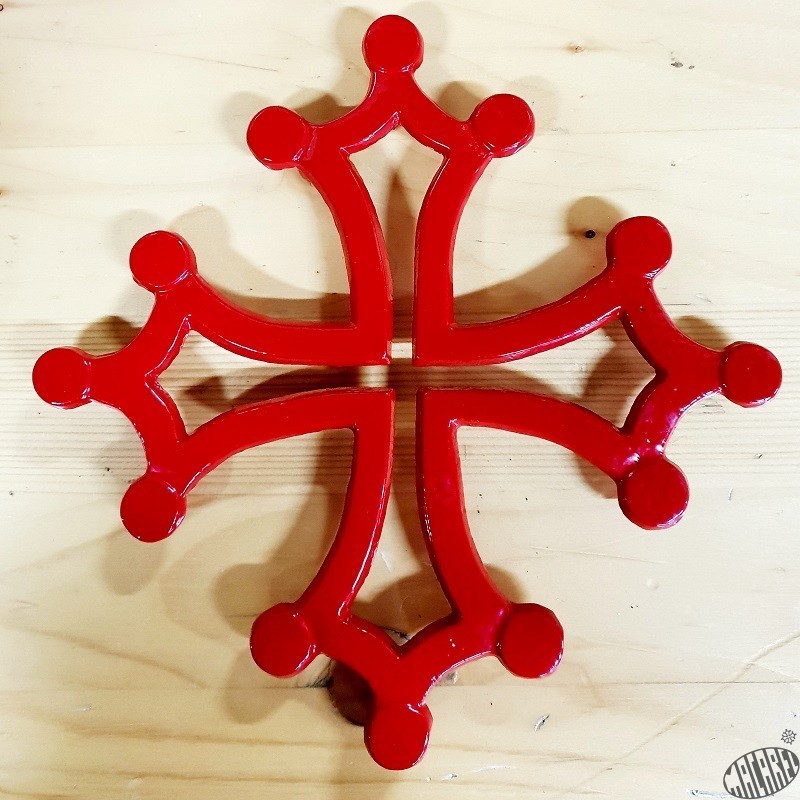 Dessous-de-plat en fonte croix occitane cerclée rouge Ø 19,5 cm 