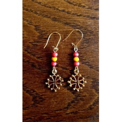 Boucles d'oreilles croix occitane 3 perles petit modèle