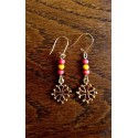 Boucles d'oreilles croix occitane 3 perles petit modèle