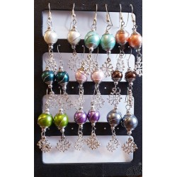 Boucles d'oreilles croix occitane et perle métallisée