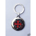 Porte-clés rond argenté brillant croix occitane