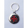 Porte-clés rond argenté brillant croix occitane