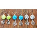 Boucles d'oreilles croix occitane et perle céramique motif spirale