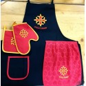 Lot tablier cuisine croix occitane avec torchon + gant + manique
