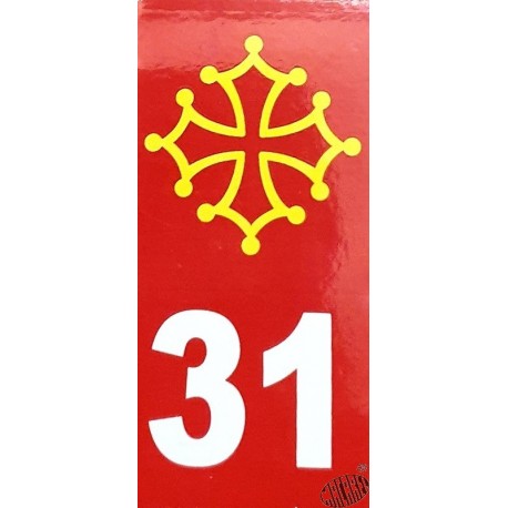 Auto-collant plaque immatriculation 31 rouge et croix occitane