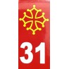 Auto-collant plaque immatriculation 31 rouge et croix occitane