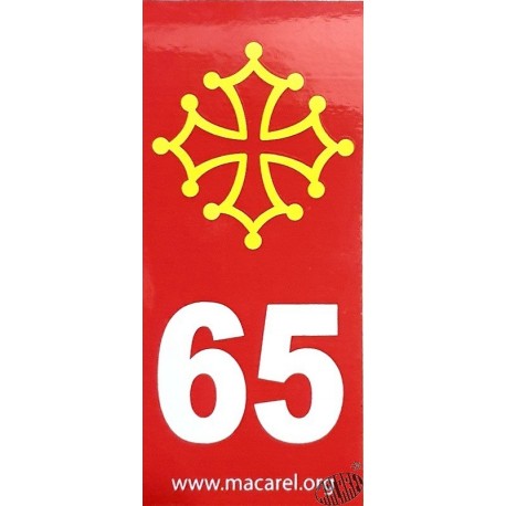 Auto-collant plaque immatriculation 65 rouge et croix occitane
