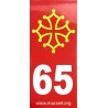 Auto-collant plaque immatriculation 65 rouge et croix occitane