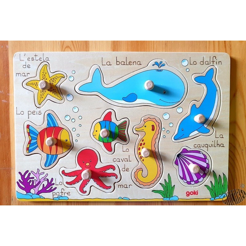 Puzzle vertical en bois - Animaux marins - DJECO - Perlin Paon Paon