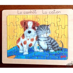 Puzzle bois 24 pièces Bébés animaux et leurs amis , légendes en occitan