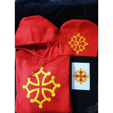 Lot sweat et bonnet rouges avec croix occitane