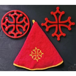 Lot dessous de plat croix occitane et essuie-mains rond éponge croix occitane