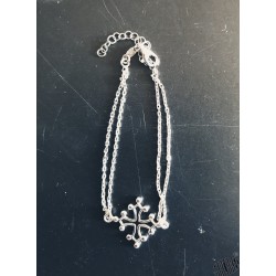 Bracelet croix occitane 2 chaînettes en argent rhodié