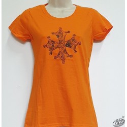 T-shirt Femme Croix occitane dentelle orange