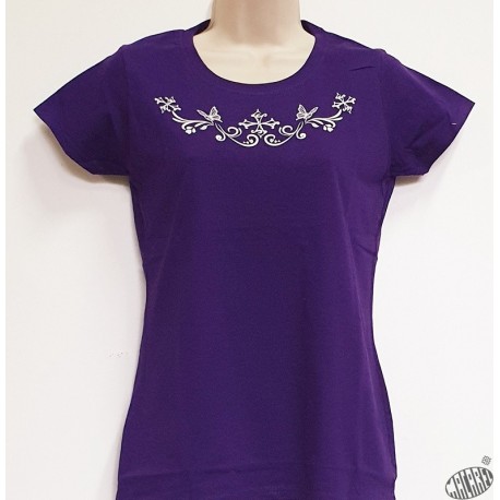 T-shirt Femme violet croix occitanes aux papillons