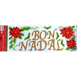 Déco vitres Poinsetias et houx Bon Nadal ( Joyeux Noël en occitan)