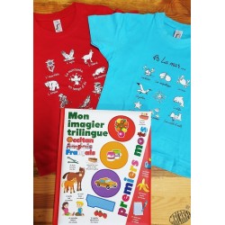 Lot Enfant T-shirt A la mar ou A la montanha + un imagier trilingue