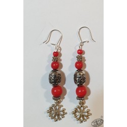 Boucles d'oreilles croix occitane aux perles rouges