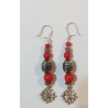 Boucles d'oreilles croix occitane aux perles rouges